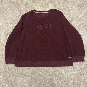 Vintage Calvin Klein Sherpa Fleece Sweatshirt | Maroon | Medium